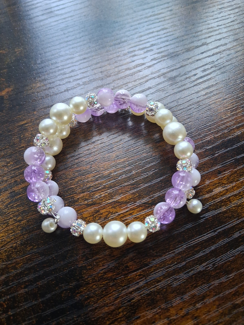 Lavender Pearl Beaded Stretch Bracelet - Unbranded